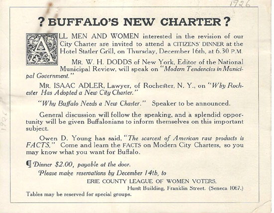 Period flyer for a program on the new city charter